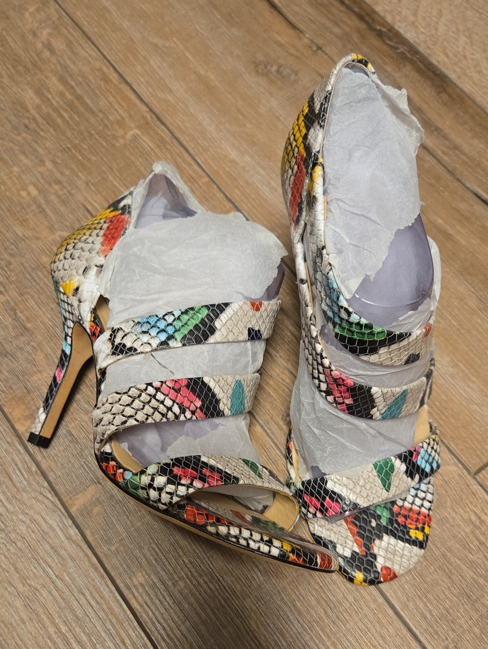 ANTONIO MELANI Multicolor Snakeskin Strappy High Heel Sandals